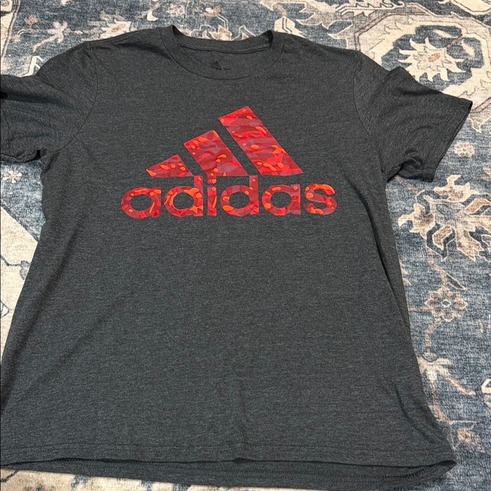 adidas Men's Dark Gray T-Shirt with Red Logo